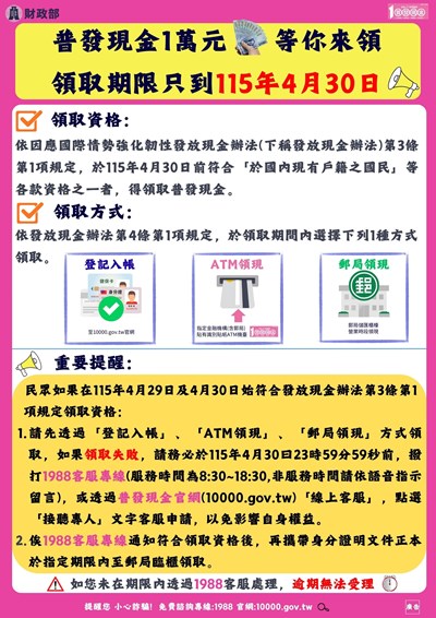 「全民+1 政府相挺」普發現金宣導海報