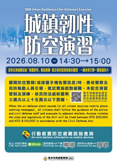 臺中市2026城鎮韌性（防空）演習